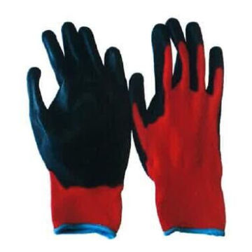 Guante de trabajo 15g Red Nylon Liner Black PU